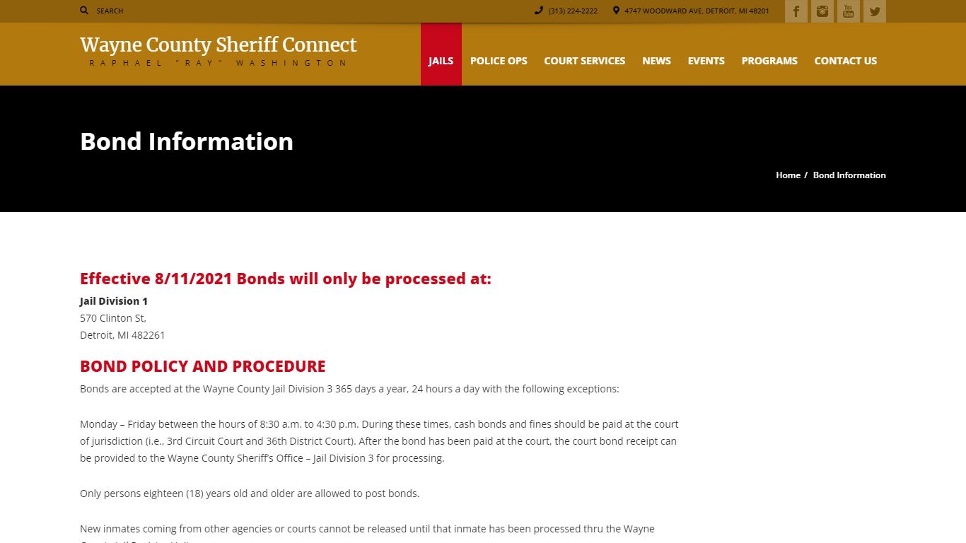 Bond Information | Sheriff Connect – Wayne County Michigan